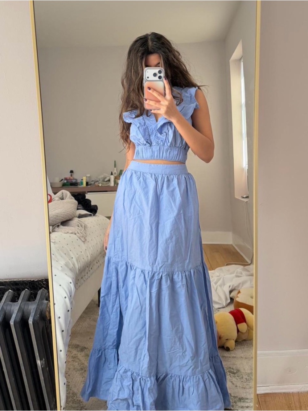 Light Blue Ruffled Maxi Skirt - Women's